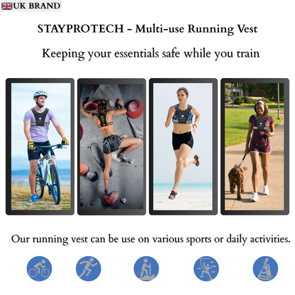 STAYPROTECH Running Vest, Phone Holder for Running with Multiple Pockets, Adjustable Waistband, Waterproof Phone Pouch, Lightweight and Reflective Running Vest Women & Men