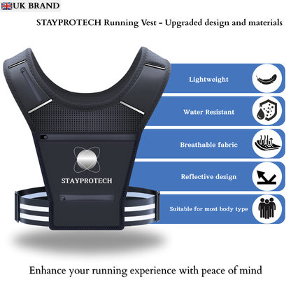 STAYPROTECH Running Vest, Phone Holder for Running with Multiple Pockets, Adjustable Waistband, Waterproof Phone Pouch, Lightweight and Reflective Running Vest Women & Men