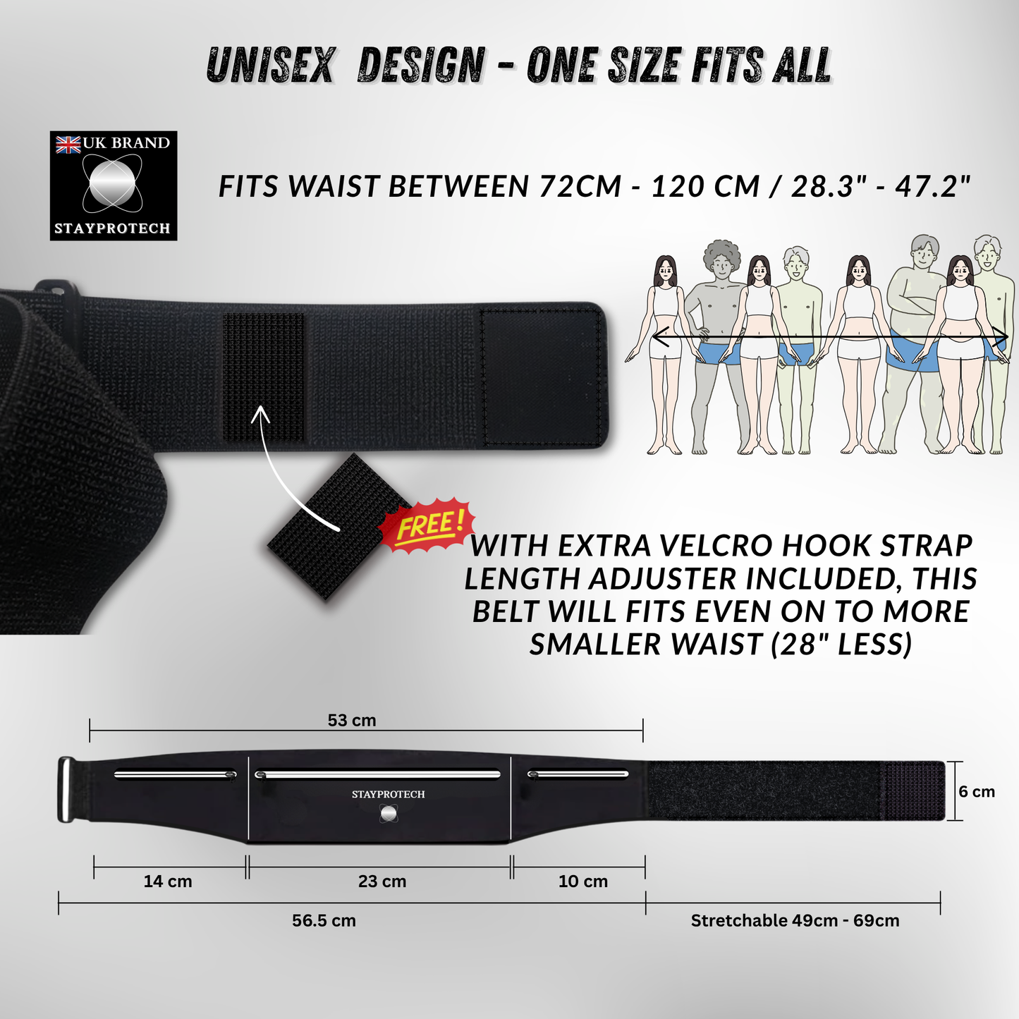 STAYPROTECH Running belt, large capacity phone holder for running, Adjustable waist bag for men & women, Waterproof Ultra-slim belt bag running phone holder and money belt.