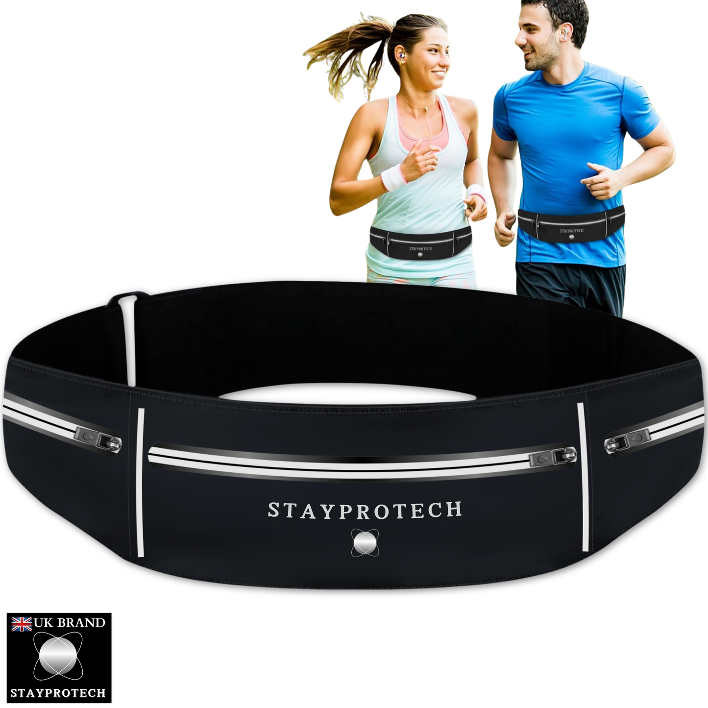 STAYPROTECH Running belt, large capacity phone holder for running, Adjustable waist bag for men & women, Waterproof Ultra-slim belt bag running phone holder and money belt.