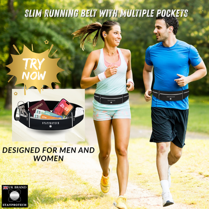 STAYPROTECH Running belt, large capacity phone holder for running, Adjustable waist bag for men & women, Waterproof Ultra-slim belt bag running phone holder and money belt.