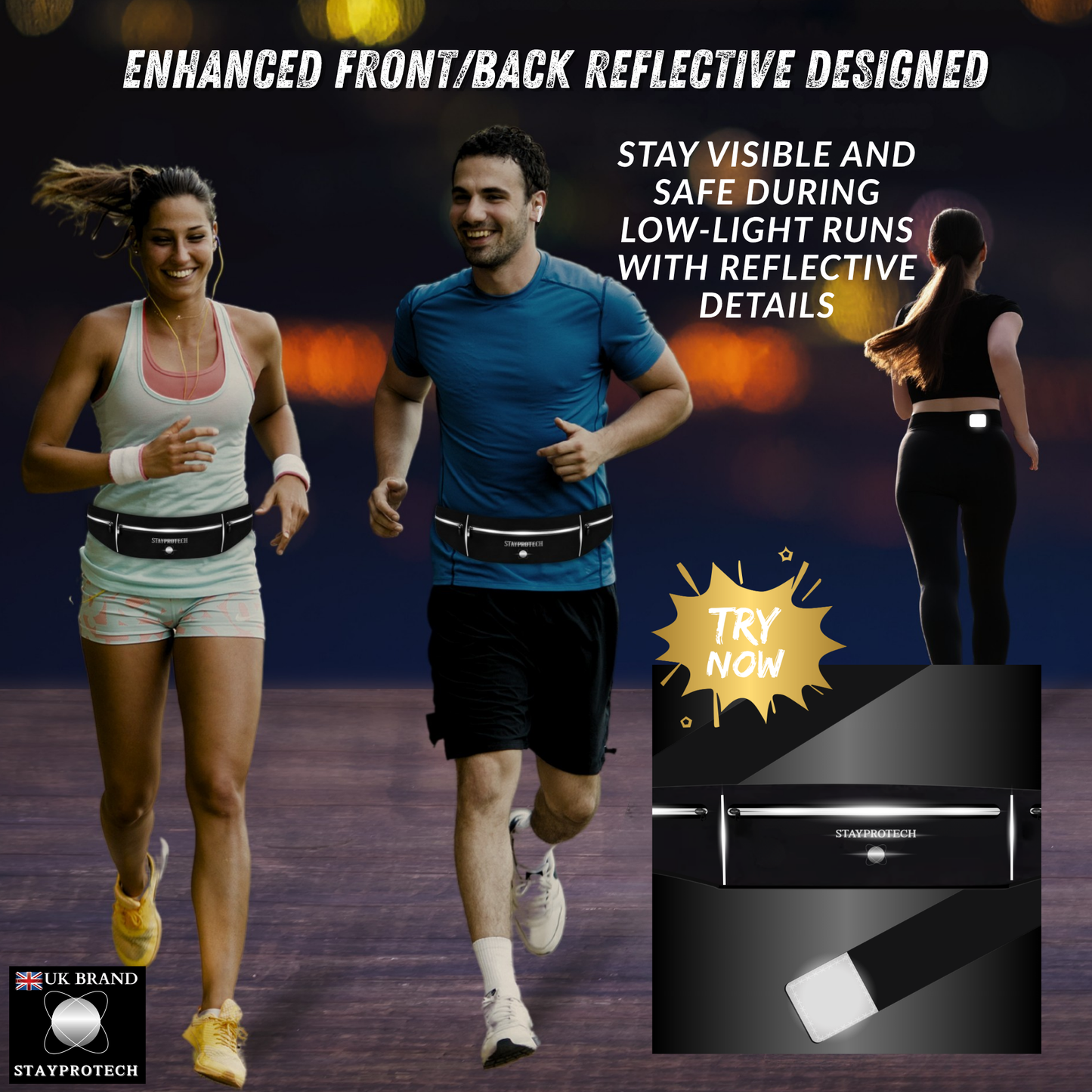 STAYPROTECH Running belt, large capacity phone holder for running, Adjustable waist bag for men & women, Waterproof Ultra-slim belt bag running phone holder and money belt.