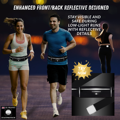 STAYPROTECH Running belt, large capacity phone holder for running, Adjustable waist bag for men & women, Waterproof Ultra-slim belt bag running phone holder and money belt.
