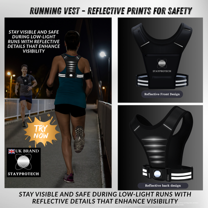 STAYPROTECH Running Vest, Phone Holder for Running with Multiple Pockets, Adjustable Waistband, Waterproof Phone Pouch, Lightweight and Reflective Running Vest Women & Men