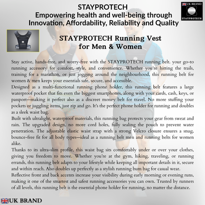 STAYPROTECH Running Vest, Phone Holder for Running with Multiple Pockets, Adjustable Waistband, Waterproof Phone Pouch, Lightweight and Reflective Running Vest Women & Men