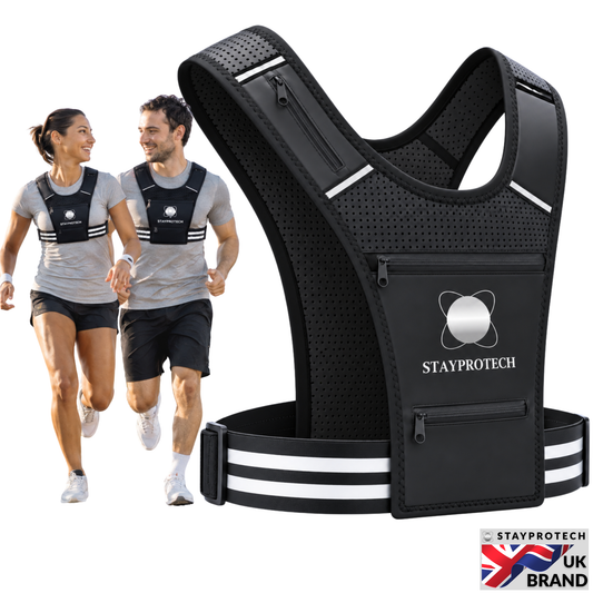 STAYPROTECH Running Vest, Phone Holder for Running with Multiple Pockets, Adjustable Waistband, Waterproof Phone Pouch, Lightweight and Reflective Running Vest Women & Men