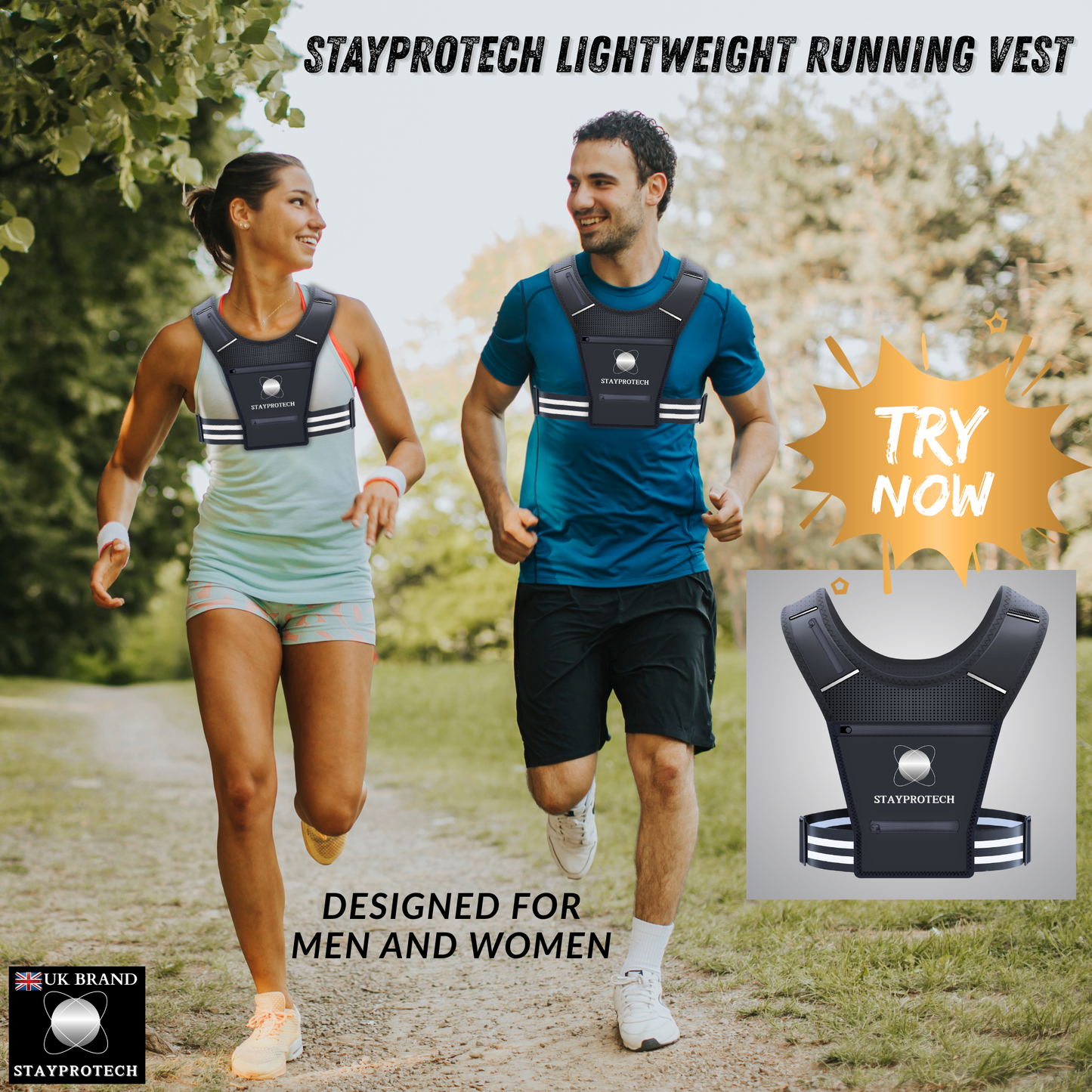 STAYPROTECH Running Vest, Phone Holder for Running with Multiple Pockets, Adjustable Waistband, Waterproof Phone Pouch, Lightweight and Reflective Running Vest Women & Men