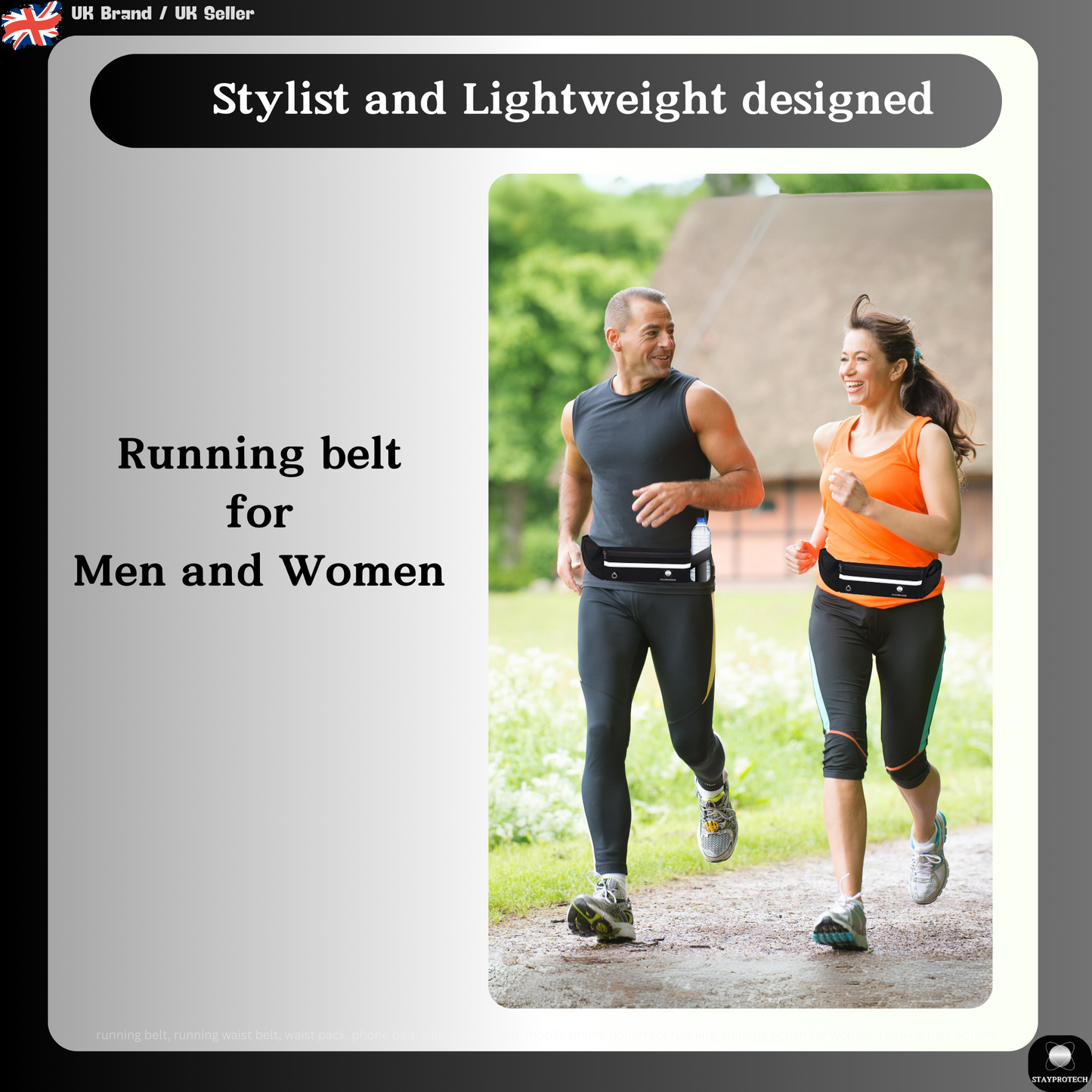 Running Belt with Adjustable Elastic Waist Strap, Large Capacity Phone Pocket, Water bottle & Keys Holder, Lightweight, Sweat proof, Ideal for Running and Outdoor Activities.