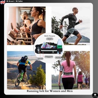 Running Belt with Adjustable Elastic Waist Strap, Large Capacity Phone Pocket, Water bottle & Keys Holder, Lightweight, Sweat proof, Ideal for Running and Outdoor Activities.