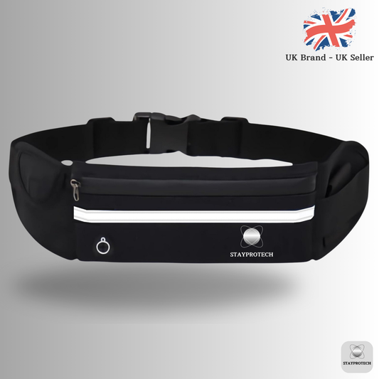 Running Belt with Adjustable Elastic Waist Strap, Large Capacity Phone Pocket, Water bottle & Keys Holder, Lightweight, Sweat proof, Ideal for Running and Outdoor Activities.