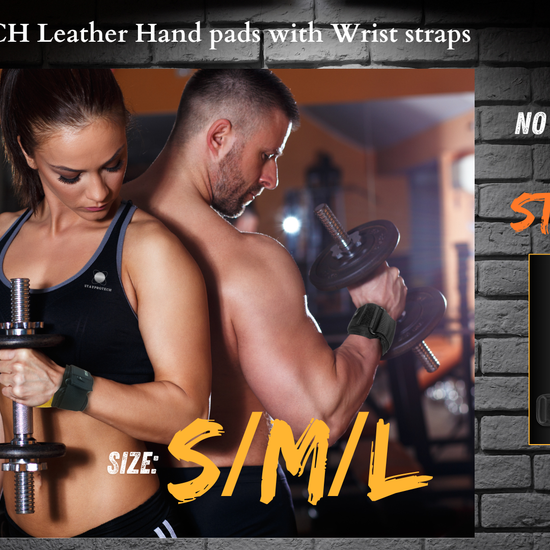 Leather hand pad gym grip, wrist strap