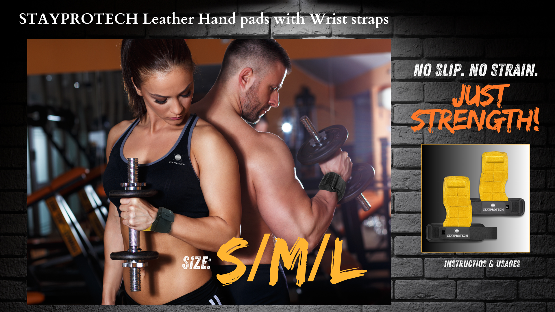 Leather hand pad gym grip, wrist strap