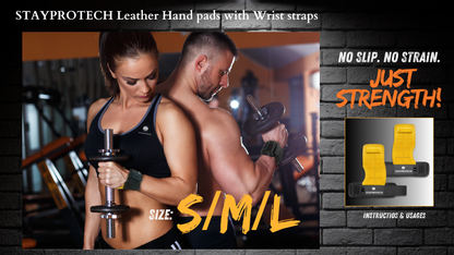 Leather hand pad gym grip, wrist strap