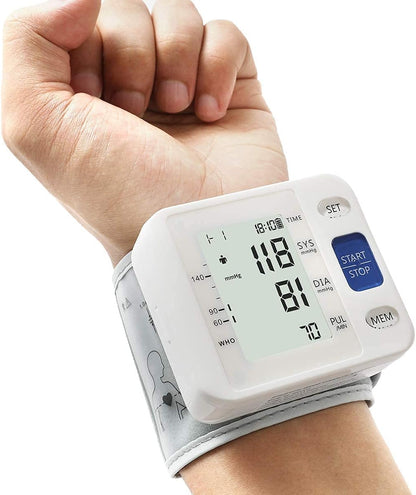 Automatic Wrist Blood Pressure Machine Adjustable Cuff Large LCD Screen Pulse Detection Reliable Quick Results