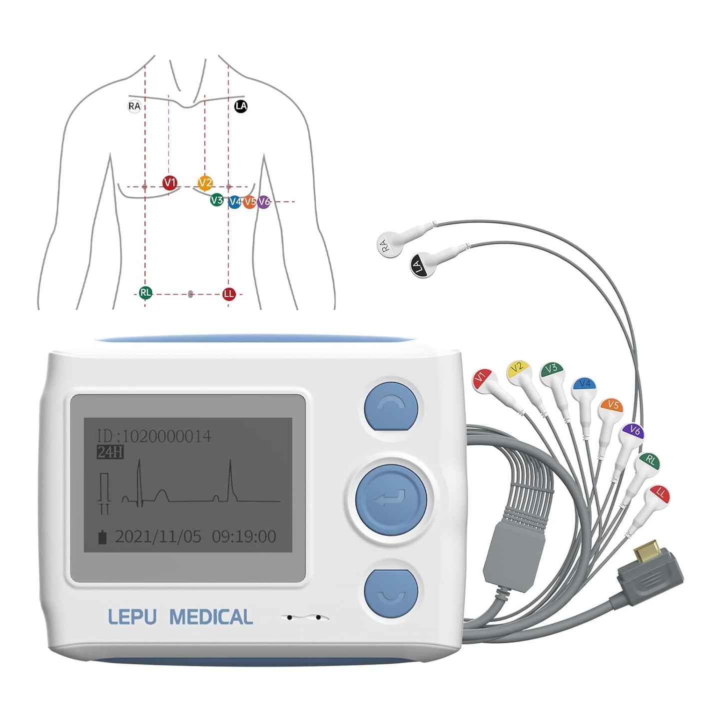 Professional ECG Machine, 24 Hours Holter Recording with AI Analysis, Works with Mac & Windows PDF Report, Portable Reliable Fast Results.