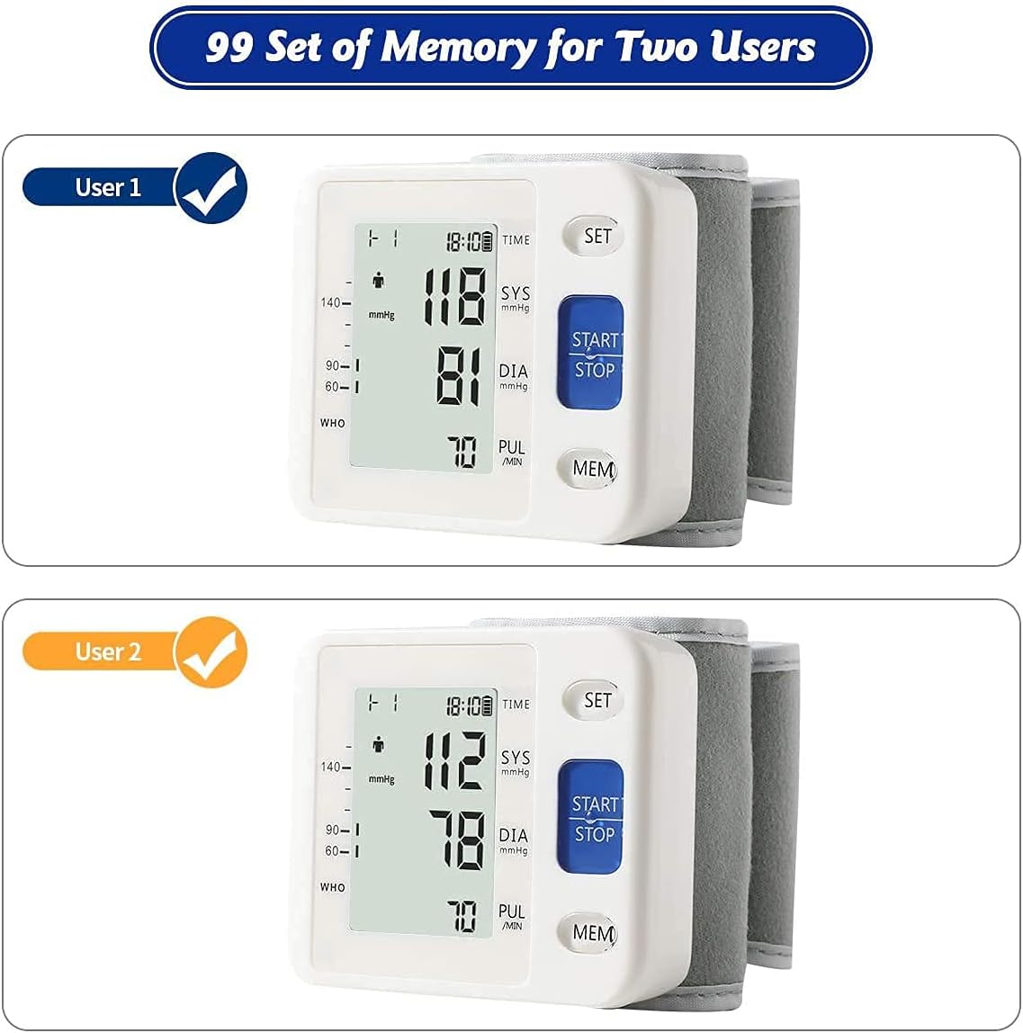 Automatic Wrist Blood Pressure Machine Adjustable Cuff Large LCD Screen Pulse Detection Reliable Quick Results