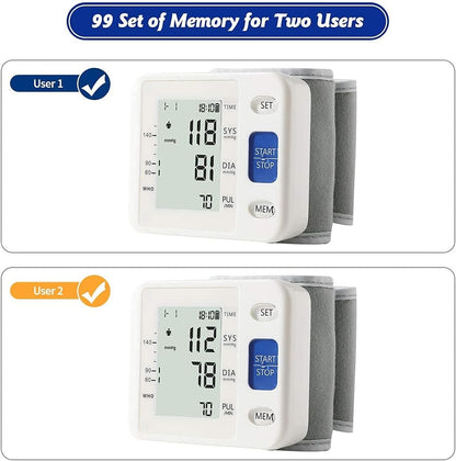 Automatic Wrist Blood Pressure Machine Adjustable Cuff Large LCD Screen Pulse Detection Reliable Quick Results