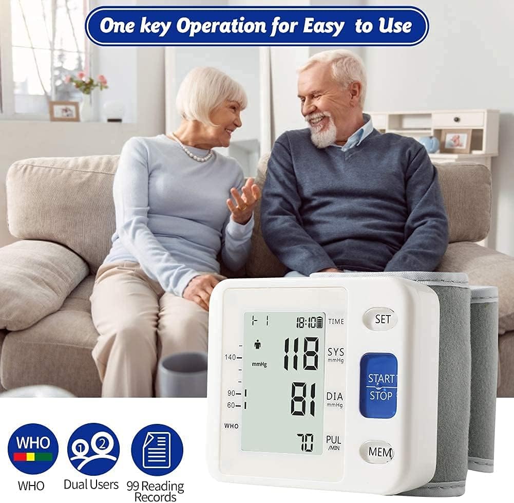 Automatic Wrist Blood Pressure Machine Adjustable Cuff Large LCD Screen Pulse Detection Reliable Quick Results