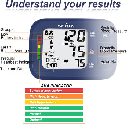 Automatic Wrist Blood Pressure Machine Adjustable Cuff Large LCD Screen Pulse Detection Reliable Quick Results