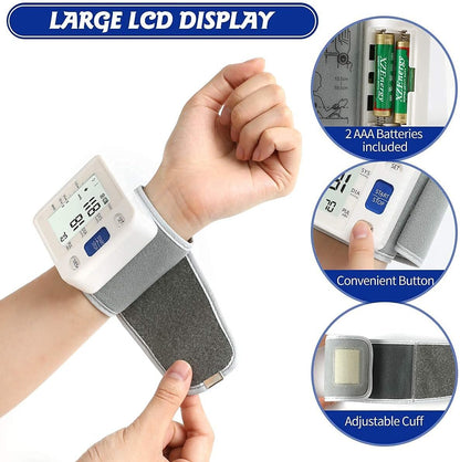 Automatic Wrist Blood Pressure Machine Adjustable Cuff Large LCD Screen Pulse Detection Reliable Quick Results