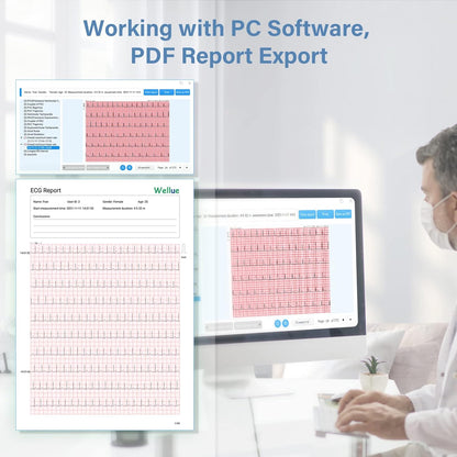 Professional ECG Machine, 24 Hours Holter Recording with AI Analysis, Works with Mac & Windows PDF Report, Portable Reliable Fast Results.