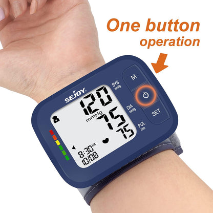 Automatic Wrist Blood Pressure Machine Adjustable Cuff Large LCD Screen Pulse Detection Reliable Quick Results