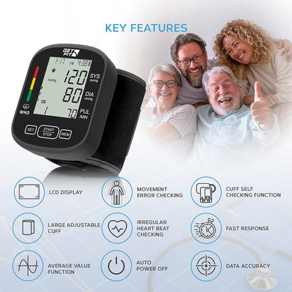 Automatic Wrist Blood Pressure Machine Adjustable Cuff Large LCD Screen Pulse Detection Reliable Quick Results